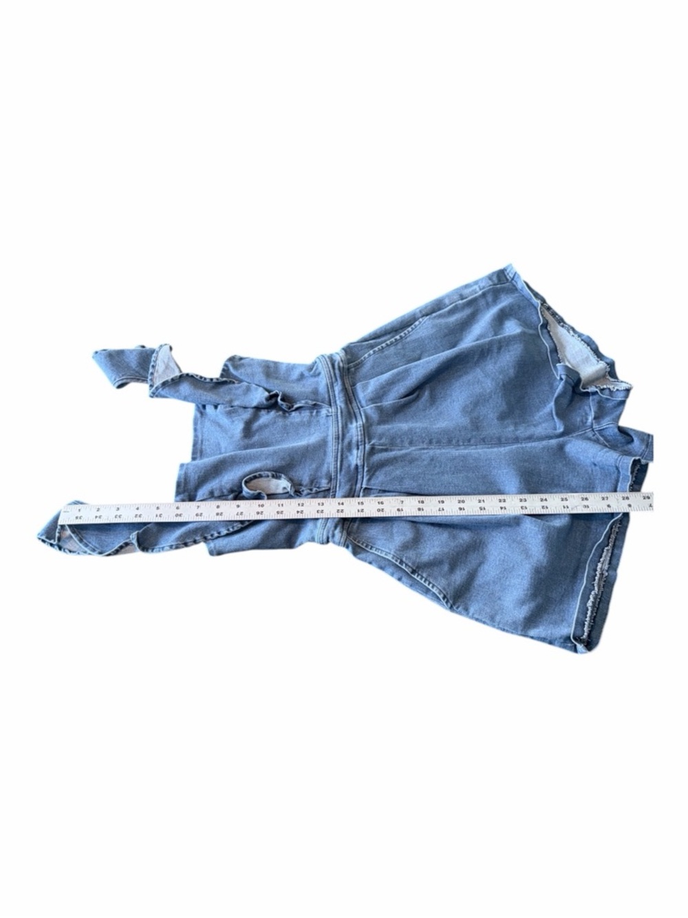 Angel Biba Denim Ruffle Strap Romper Blue Pleated Shorts Adjustable Strap Size S - Picture 4 of 7